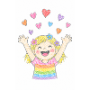 Cheerful girl sprinkles hearts