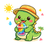 Sunny dinosaur with iced drink
