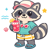 Raccoon on the beach with drink