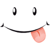 Laughing face with tongue outstretched.