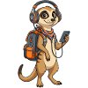 Meerkat with backpack and headphones Meerkat