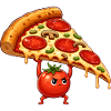 Tomatenheld hebt Pizza-Scheibe