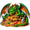 Grüner Drache mit Schatztruhe