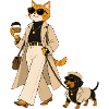 Cats in trench coats with coffee