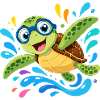 Cheerful turtle with swimming goggles
