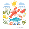 Mediterranean Summer Sea Fruits Beach Design