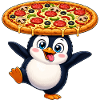 Funny Penguin with Pizza Cartoon Motif