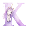 Buchstabe K Lila Einhorn