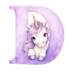 Buchstabe D Lila Einhorn