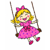 Cheerful girl sits on the swing