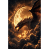Moonlit Dragon Over Fiery Clouds