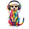 Regenbogen buntes Erdmännchen mit Kopfhörern