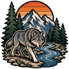 Wolf and mountains at sunset