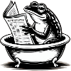 Frog in the bathroom reading newspaper