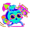 Neon skeleton with retro party vibes