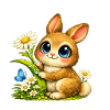 Cute bunny on flower meadow