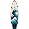 Wave on surfboard ukiyo style