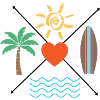 Sun Heart Surf Palm Tree Waves