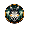 Geometrisches Wolf Mountain Forest Abzeichen-Design