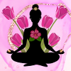 Meditative silhouette pink hibiscus