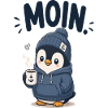 Pinguin im Hoodie mit Kaffee