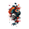Skeleton water art in neon style