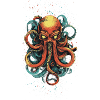 Orange Ink Octopus Art