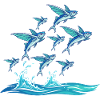 Blue school of fish over waves