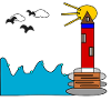 Leuchtturm am Meer im Sonnenkreis
