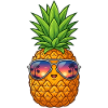 Pineapple with sunglasses and palm trees