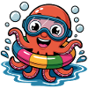 Bunter Oktopus mit Schwimmring & Taucherbrille