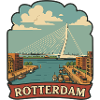 Rotterdam Erasmus Bridge Retro Travel Sticker