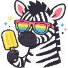 Zebra mit Regenbogenbrille und Eis