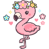 Kawaii flamingo with flower wreath