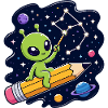 Alien in space on pencil
