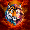 Tigre y musa en llamas
