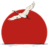 Crane over red sun