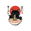 Katzenramen unter rotem Mond