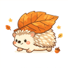 Autumn hedgehog with maple leaf
