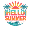 Hello Summer Sunset Palm Trees Graphic