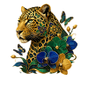 Leopard with orchids and butterflies