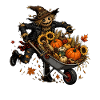 Autumn pumpkin wagon with ghost mask