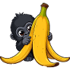 Little monkey hugging banana