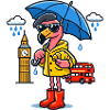 London Rain Flamingo Cartoon