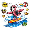 Surfer flamingo on wave