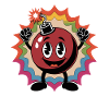 Cheerful cartoon bombshell with rainbow background