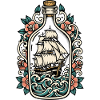 Boat Bottle Tattoo Retro Sea