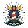 Sea Lighthouse Waves Ocean Tattoo Retro