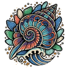 Nautilus Shell Spiral Ocean Wave Retro