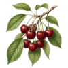 Botanical illustration of juicy cherries